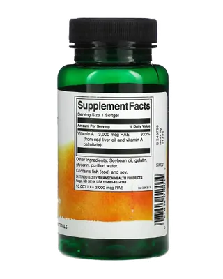 Vitamina A, 10.000 UI, 250 Cápsulas, Swanson
