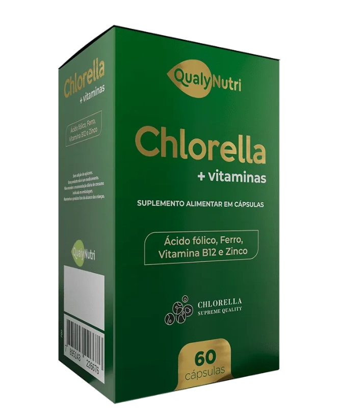 Chlorella 500mg, com Vitamina C, 60 Cápsulas, Qualynutri