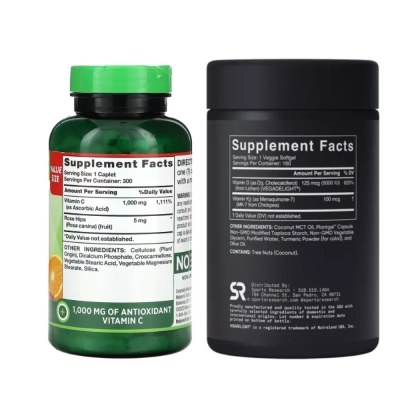 Kit Saúde Óssea e Imunidade, Vitamina C 1000mg + Vitamina D3 5000UI K2, Nature’s Truth + Sports Research