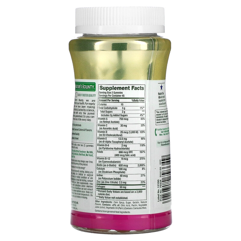 Multivitamínicas para Mulheres, 25mg, 90 Gomas Sabor de Framboesa, Nature's Bounty