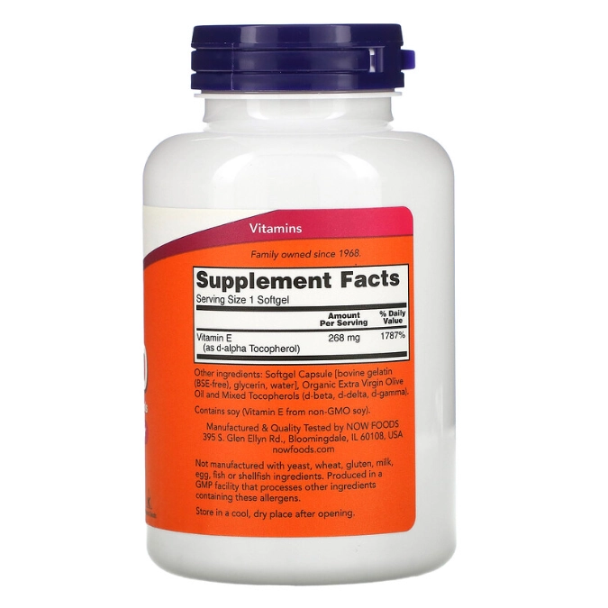 Vitamina E, 268mg (400 UI) com Tocoferóis Mistos, 250 Cápsulas, Now