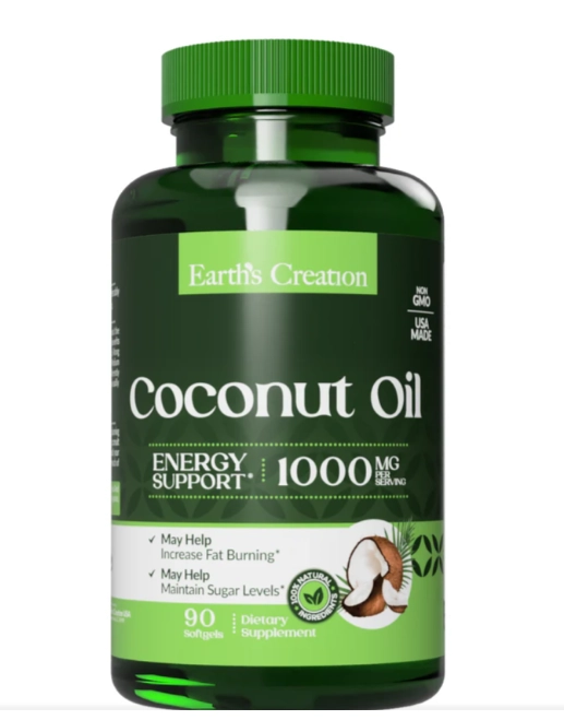 Coconut Oil, Óleo de coco orgânico 1000mg, 90 Cápsulas, Earths Creation