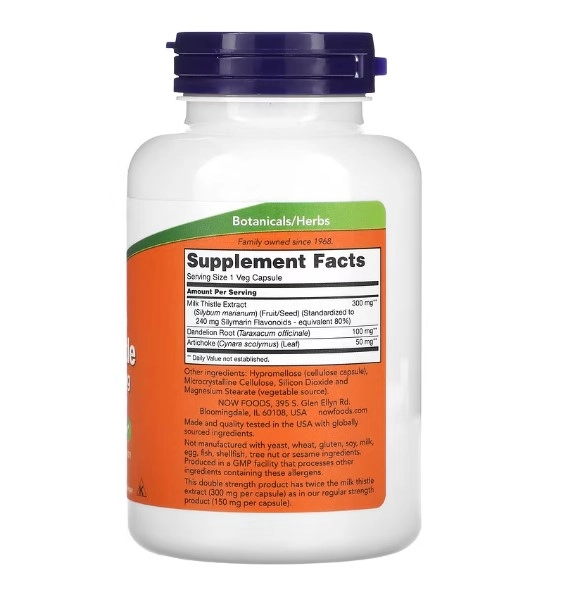 Milk Thistle de Força Dupla, 300 mg, 200 Cápsulas, Now