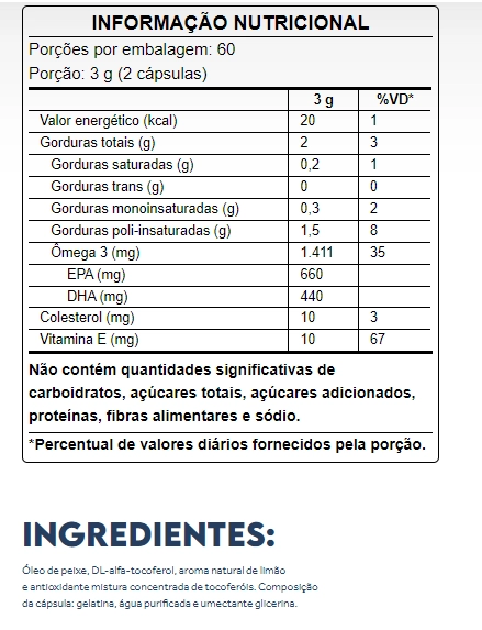 Ômega 3 EPA 660mg, DHA 440mg, 120 Cápsulas, PuraVida
