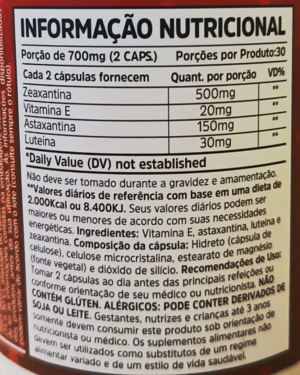 Astaxantina com Vitamina E, Luteína e Zeaxantina, 500mg, 60 cápsulas, Sunfood