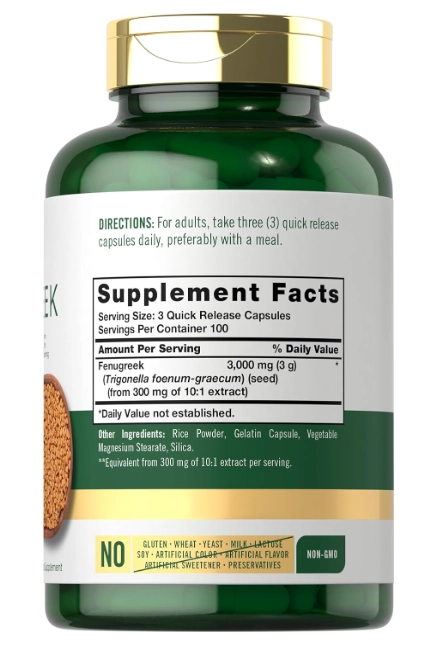 Fenugreek (Feno-grego), 3000mg, 300 cápsulas, Carlyle