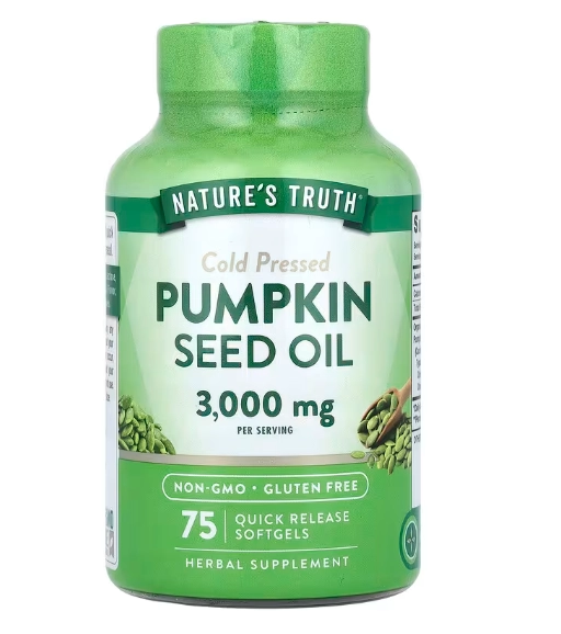 Pumpkin Seed Oil, Óleo de Semente de abóbora, Prensado a Frio 3000mg, 75 Cápsulas, Nature's Truth