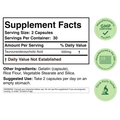 Tudca Tauroursodeoxycholic Acid, 500Mg, 60 Cápsulas, Double Wood 