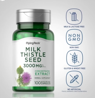 Milk Thistle Seed Extract 3000mg, Semente de Cardo Mariano, 100 cápsulas, PipingRock
