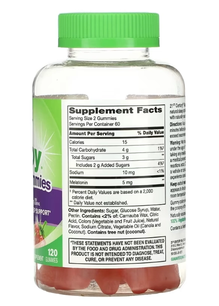 Melatonina em gomas 5 mg - 21 st century - 120 gomas
