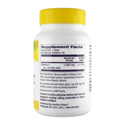 Vitamina C, 1000mg, 180 Comprimidos - Healthy Origins