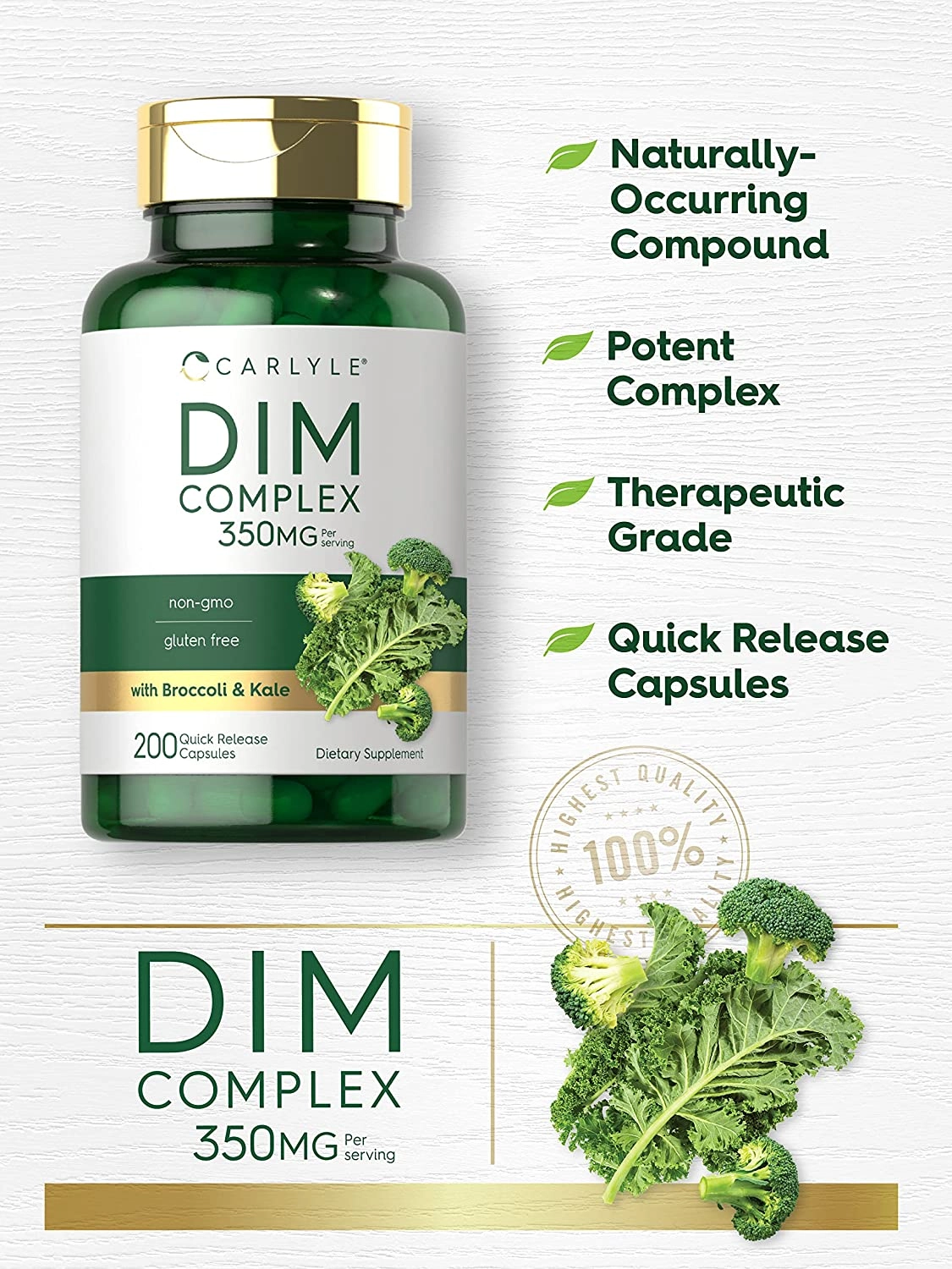 DIM, 350mg, 200 capsulas, Carlyle