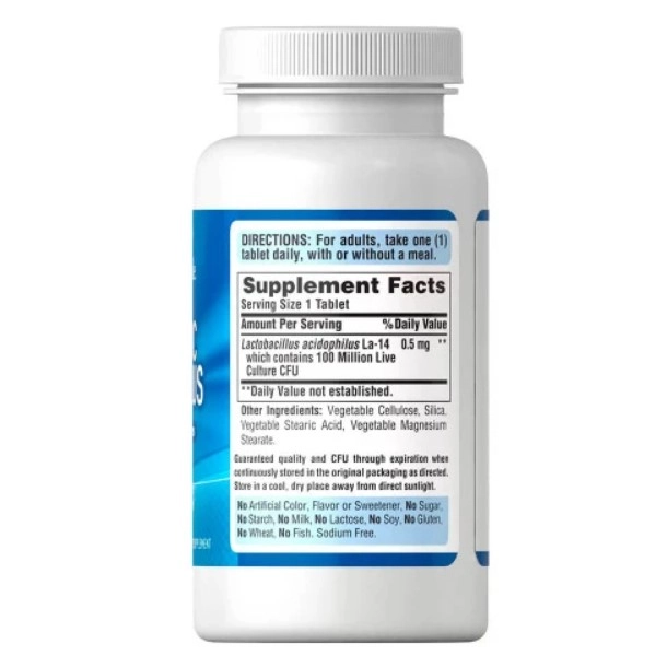 Probiótico Acidophilus, 100 milhoes, 100 comprimidos, Puritan's Pride