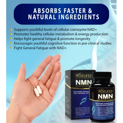 NMN 500mg, Nicotinamida Mononucleotídeo, 90 Cápsulas, Ageless