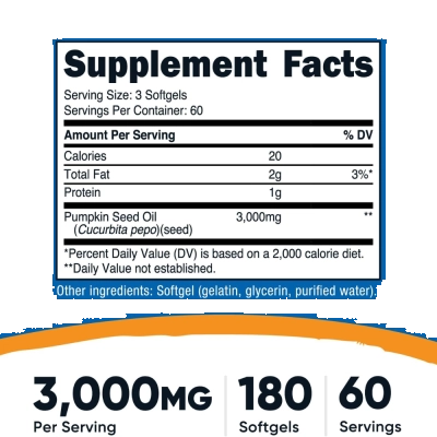 Óleo de Semente de Abóbora, 3000mg, 180 Softgels, Nutricost
