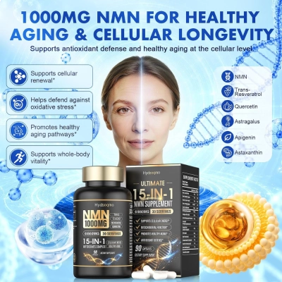 NMN Supplement, 1000mg, 15 em 1, 90 Cápsulas, Hydsoqmo