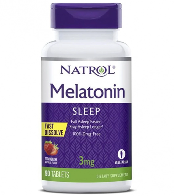 Melatonina 3mg, Sublingual, Morango, 90 Comprimidos, Natrol