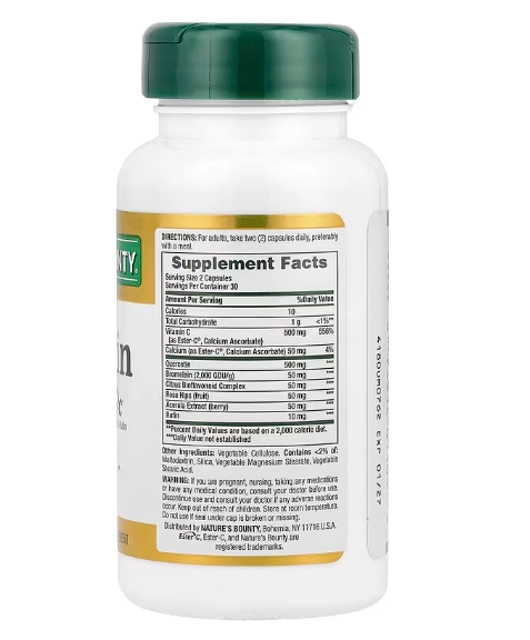 Quercetina 500mg com Ester-C, 60 Cápsulas, Nature's Bounty