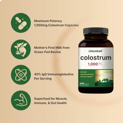 Suplemento Colostrum 1.000mg Por Porção, 240 Cápsulas, NatureBell