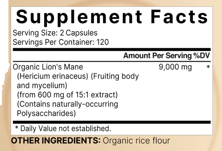 Lions Mane, 9000mg por porção, 240 cápsulas, Naturebell
