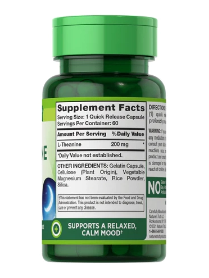 L-Theanine, 200mg, 60 Cápsulas, Nature's Truth