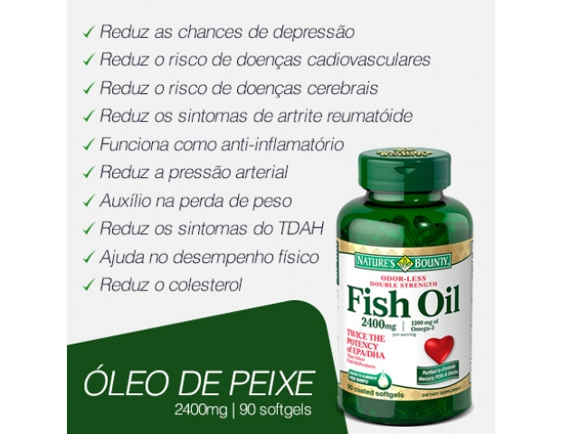 Fish Oil (ômega 3) 2400mg , 90 Cápsulas Revestidas, Natures Bounty