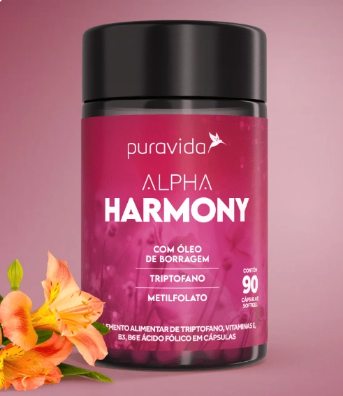 Alpha Harmony  Colágeno com Triptofano e Vitaminas, 90 Cápsulas, Puravida
