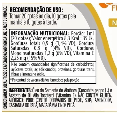 Óleo De Semente De Abóbora Em Gotas, 30ml