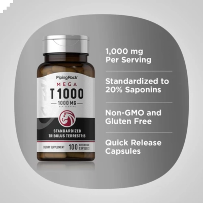 Mega Tribulus Terrestris, 1000mg, 100 ou 200 Cápsulas, PipingRock