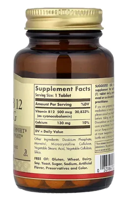 Vitamina B12 500mcg, 100 Comprimidos, Solgar