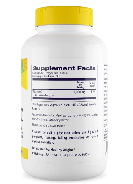Vitamina C 1000mg, 360 Cápsulas, Healthy Origins