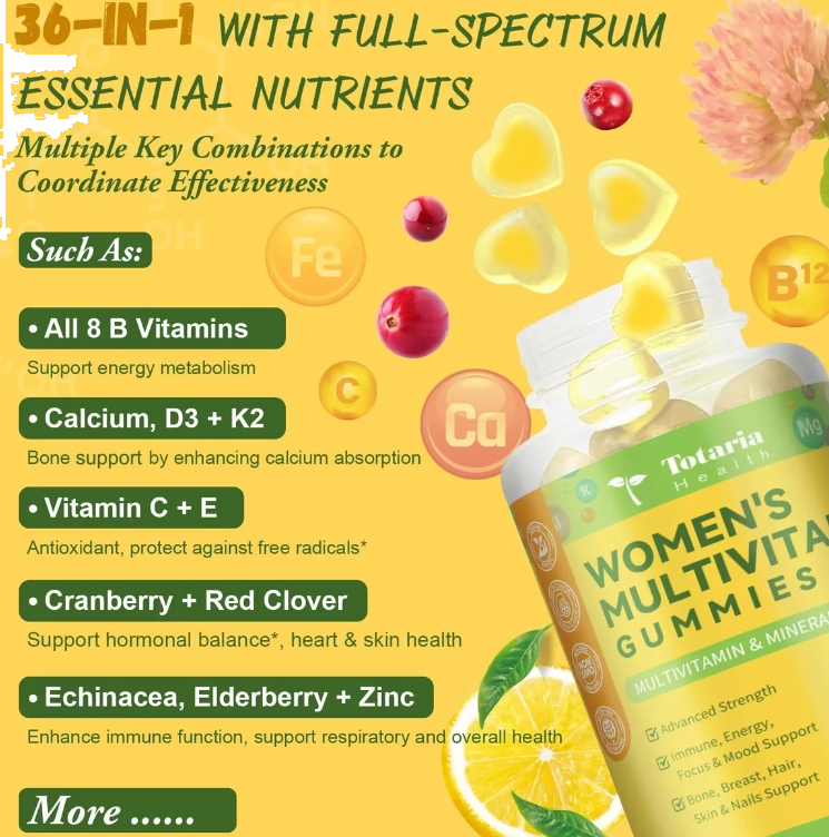 Multivitamínico Feminino, 60 Gomas Sabor Limão Sem açúcar, Totaria Health