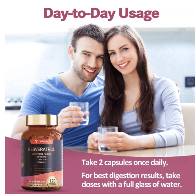 Resveratrol com Berberina, Quercetina, Vitamina C e Niacinamida, 120 Cápsulas, Totaria Health
