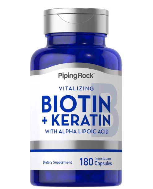 Biotina 5000mcg Com Queratina, 180 Cápsulas, PipingRock