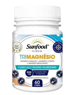 Trimagnésio (Dimalato + Treonato + Bisglicinato) 900mg, 60 Cápsulas, Sunfood