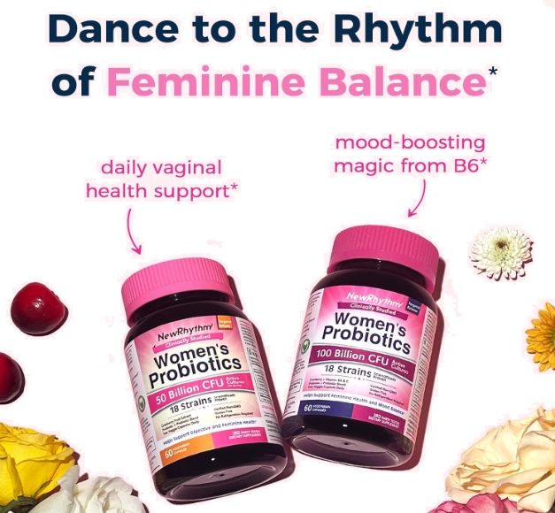 Probióticos para Mulheres com Cranberry, 50 Bilhões de UFC, 60 Cápsulas, NewRhythm