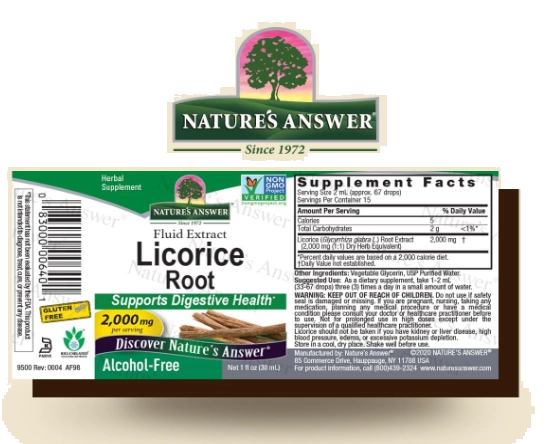 Licorice Root, Raiz de Alcaçuz 2000mg, Extrato Fluido,30ml Sem Álcool, Nature's Answer