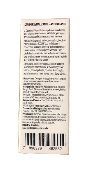 Sérum revitalizante e antioxidante, 30ml, Capim na pele