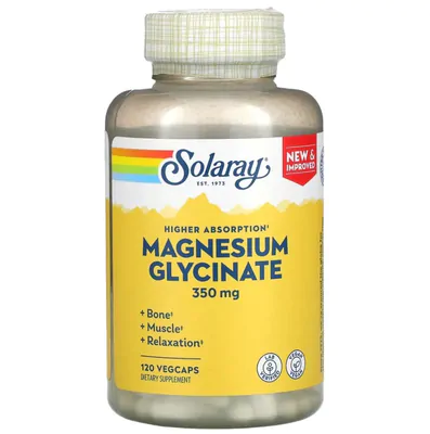 Glicinato de Magnésio de Alta Absorção, 350 mg, 120 VegCaps, Solaray