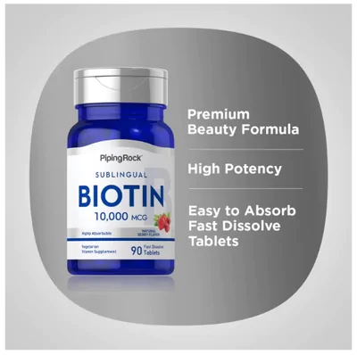 Biotina Max, 10,000mcg, 90 Pastillas, Pipingrock