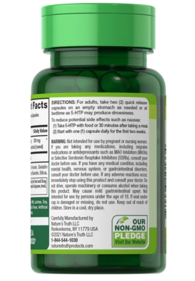 5-HTP hidroxitriptofano, 200mg, 50 cápsulas, Nature's Truth