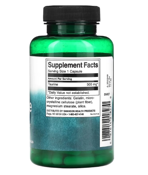 Taurina, 500mg, 100 Cápsulas, Swanson
