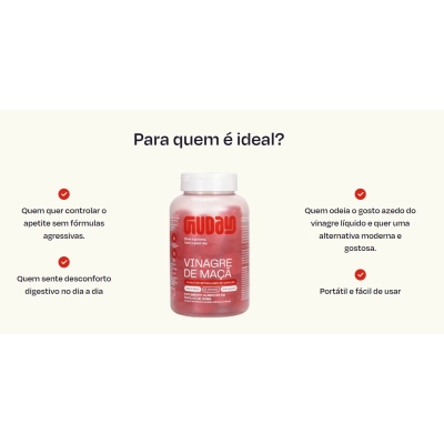 Vinagre de Maçã com Vitamina B12, 60 Gomas Sabor Maçã, Guday