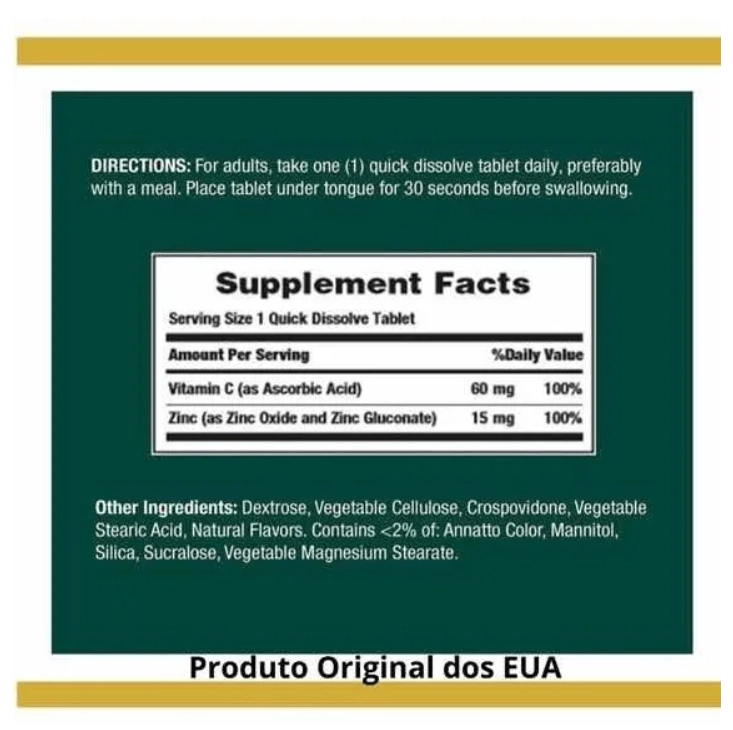 Vitamina C + zinco, 60mg, 60 Capsulas,  Natures Bounty