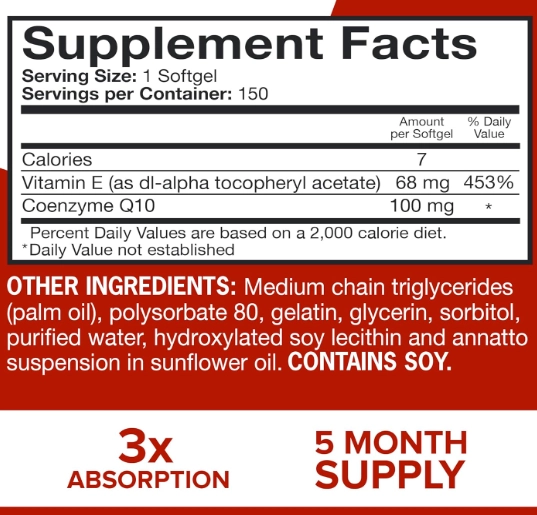 Coenzima CoQ10 100mg, Saúde Vascular e Cardíaca, 150 Cápsulas, Qunol