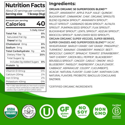 Superalimento Organic Greens Com Probióticos, 280g, Saúde Digestiva, Orgain
