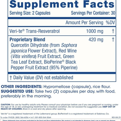 Trans-Resveratrol Veri-te™, 1000mg, 60 Cápsulas, ProHealth Longevity