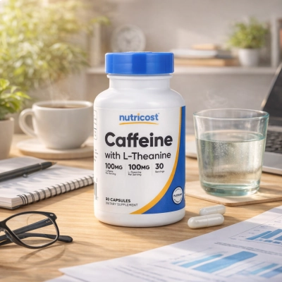  Cafeína com L-Theanine, 30 Cápsulas - Nutricost 