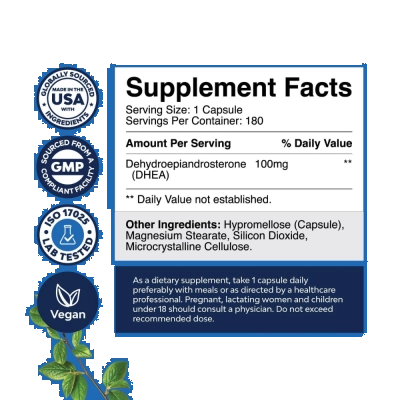 DHEA, 100mg, Equilíbrio Hormonal e Vitalidade, 180 Cápsulas, Nature's Craft