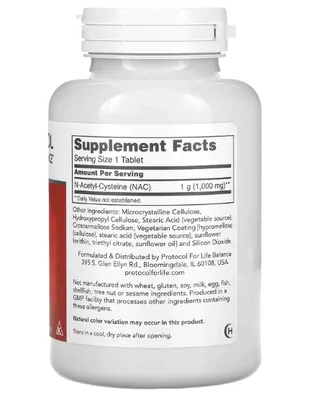 NAC, 1000mg, 120 Comprimidos, Protocol for Life Balance